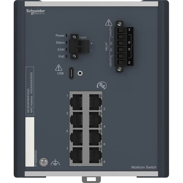 Schneider Electric MCSESP083F23G0, 8-Port Managed Netzwerk Switch mit Power over Ethernet, kompakt und effizient
