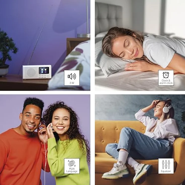 EMOS E0091 DAB+ Radio mit Bluetooth und Dual-Stromversorgung, tragbares Digitalradio mit Wecker, Sleeptimer, 40 Speicherplätzen und TFT LCD Farbdisplay, Weiß – Bild 4