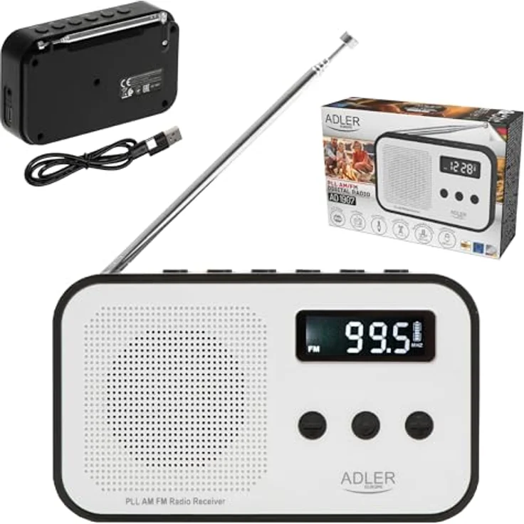 Adler AD 1907 PLL AM/FM-Digitalradio, modernes Radio mit Weckerfunktion, USB-C-Anschluss, weiß/schwarz – Bild 7
