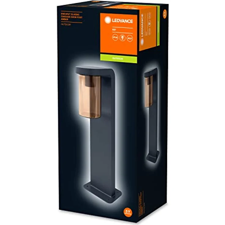 LEDVANCE LED Stehleuchte und Wegeleuchte für 1x E27 Leuchtmittel, Design Leuchte in moderner Optik, 50cm Höhe, aus Aluminium und bernsteinfarbenem Glas, ENDURA CLASSIC CASCADE 50CM Post E27 CLR – Bild 2