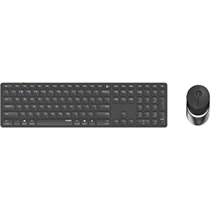 Rapoo 9850M kabelloses Tastatur-Maus Set Wireless Deskset 1600 DPI Sensor wiederaufladbarer Akku flaches Aluminium Design DE-Layout QWERTZ PC & Mac - dunkelgrau
