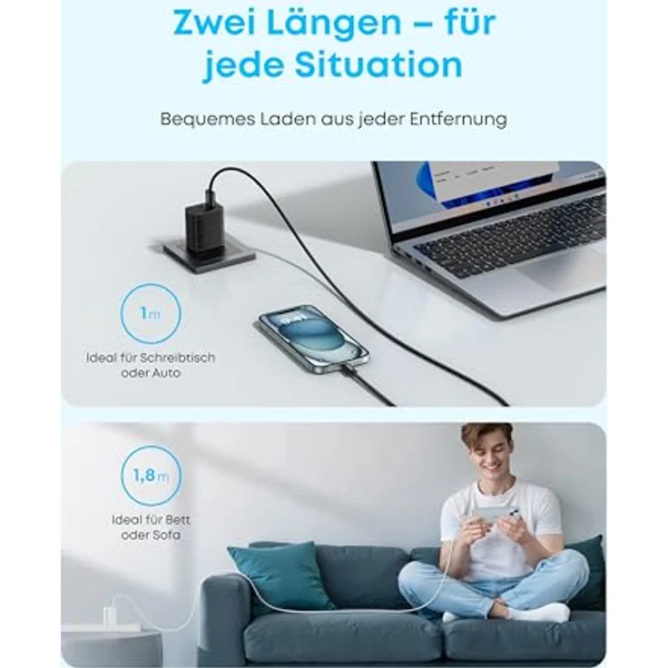 Anker Zolo USB-C Kabel, 1,8m, 3.1A mit nahtloser CarPlay-Verbindung, geflochtenes USB-C Ladekabel für iPhone 17 Pro Max/16/15, Samsung Galaxy S25/S24, MacBook Pro/Air – Bild 5