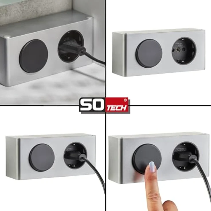 SOTECH Steckdose Powerbox inkl. Lichtschalter für 230 V Badleuchte Kombibox für Spiegelschrank TÜV geprüft (ohne Netzteil), silbergrau – Bild 4