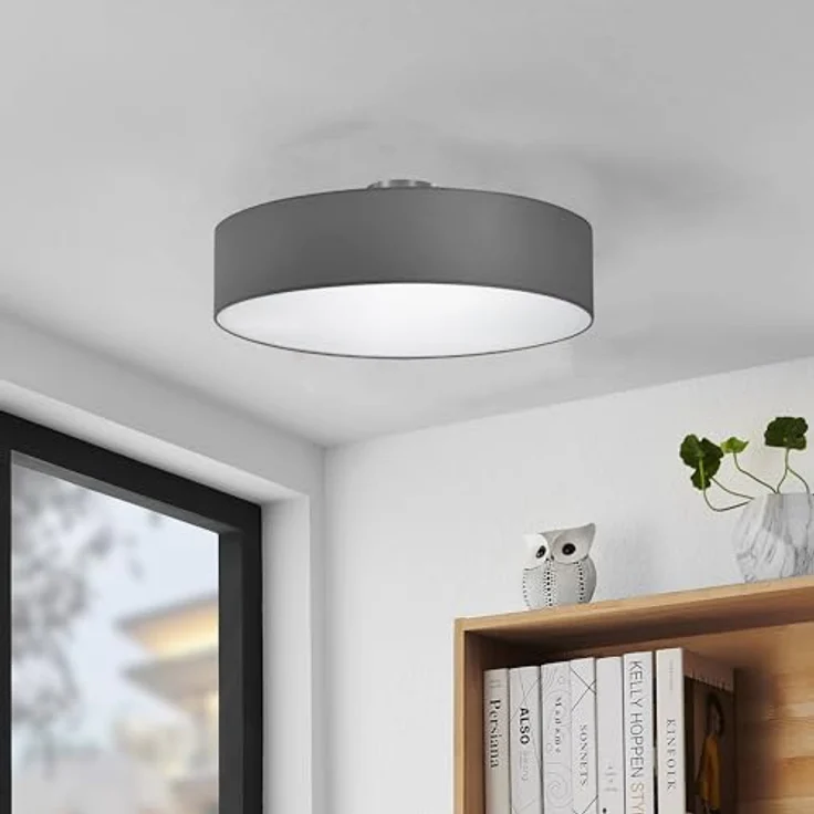 Lightling Deckenleuchte Sleepling Hotel Serie in nickel matt, Stoffschirm anthrazit, 3 x E27 max. 60W, ø 50 cm, Höhe: 20.5 cm – Bild 3