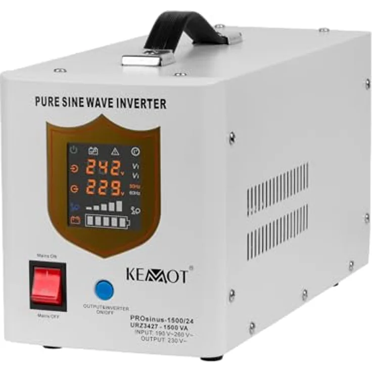 KEMOT PROsinus 1500 UPS, unterbrechungsfreie Stromversorgung mit reiner Sinuswelle, 1050 Watt Leistung, Schutz gegen Überlastung und Kurzschluss