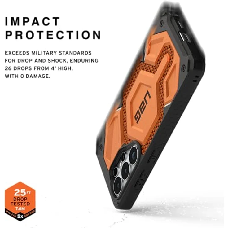 URBAN ARMOR GEAR Monarch Pro Case für Samsung Galaxy S26 Ultra, 6m Fallschutz nach Militärstandard, Magnetring, Wireless Charging kompatibel, Kevlar orange – Bild 3
