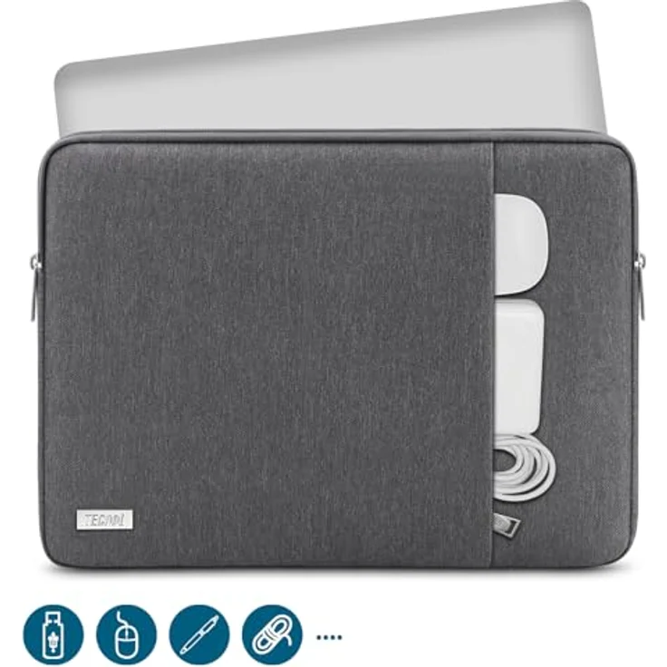 TECOOL Laptoptasche 15,6 Zoll, wasserdichte Notebook-Hülle mit stoßfester Polsterung, Schutzhülle für HP, Dell, Lenovo, Acer und mehr, Dunkelgrau – Bild 2