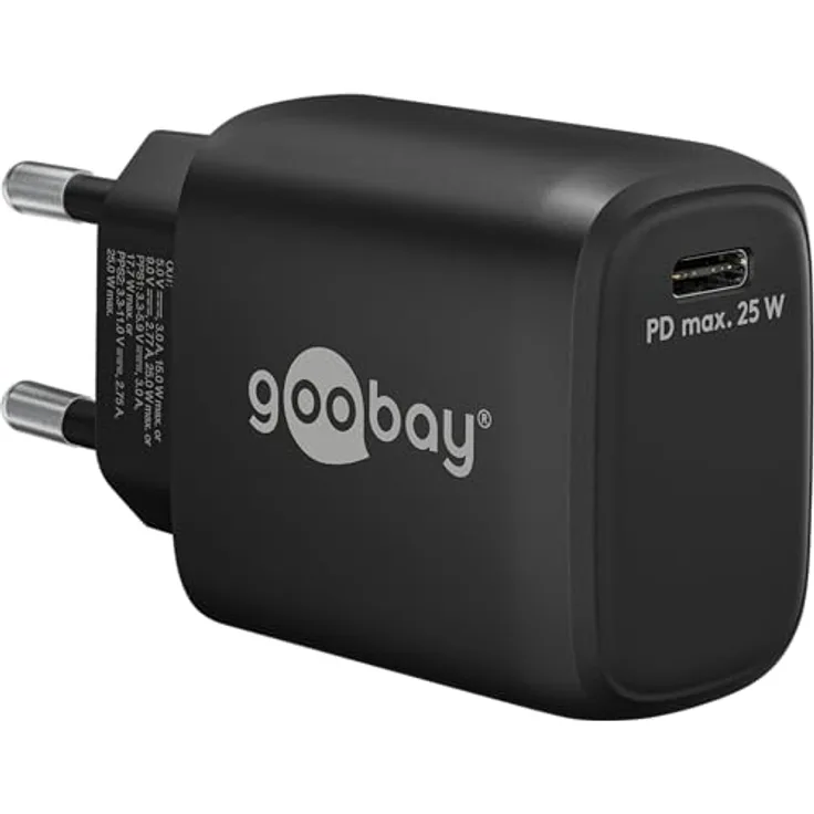 goobay 65367 USB-C PD Schnellladegerät Nano (25 W) / Adapter für USB-C Ladekabel/Quick Charge Ladegerät/Für iPhone Ladekabel, Samsung Ladekabel und andere Handy/Netzteil/schwarz