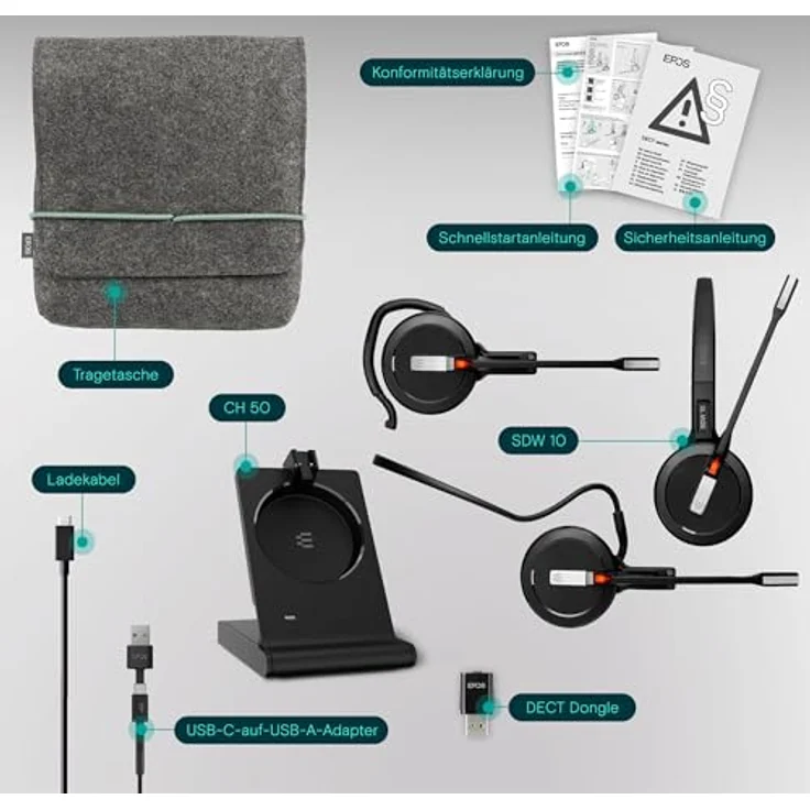 EPOS Impact 5000 Go MS 3-in-1, Professionelles DECT Wireless Headset mit Geräuschunterdrückungs-Mikrofon, Microsoft Teams Zertifiziert, 135 m Reichweite, Faltbare Ladestation & USB-A Dongle – Bild 5