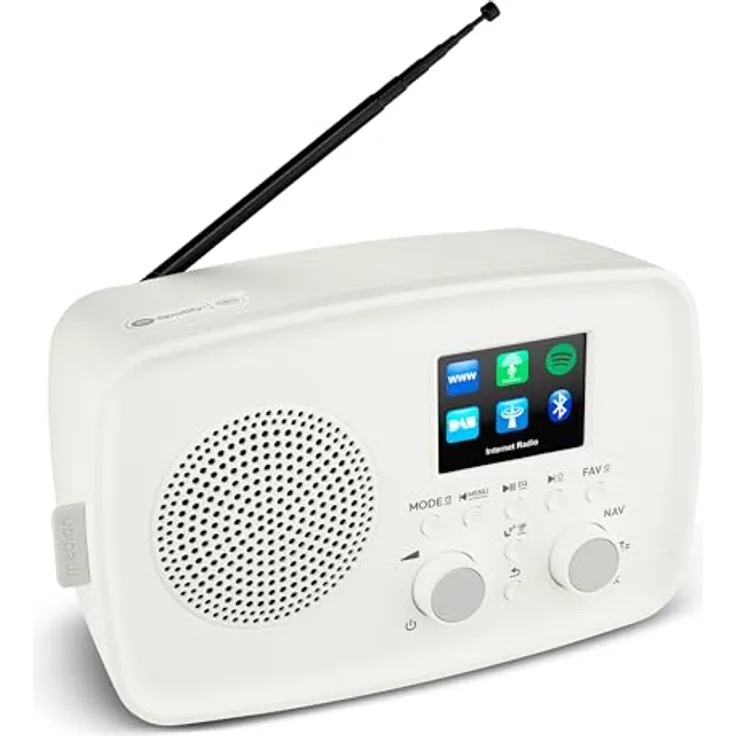 MEDION Internetradio IRE-1, DAB+ und WLAN, Bluetooth 5.2, Spritzwassergeschützt, Spotify Connect, weiß