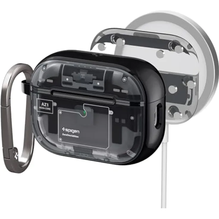 Spigen Ultra Hybrid MagFit Case for AirPods Pro 2nd Gen (2023/2022) - ZeroOne, Teardown Design, MagSafe Compatible, Shockproof, Karabiner - Black