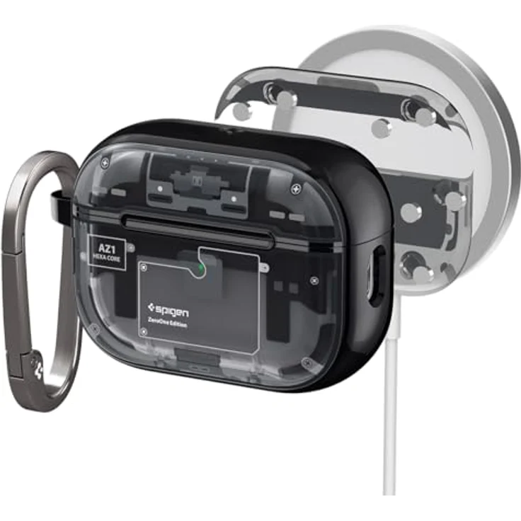 Spigen Ultra Hybrid MagFit Case for AirPods Pro 2nd Gen (2023/2022) - ZeroOne, Teardown Design, MagSafe Compatible, Shockproof, Karabiner - Black – Bild 1