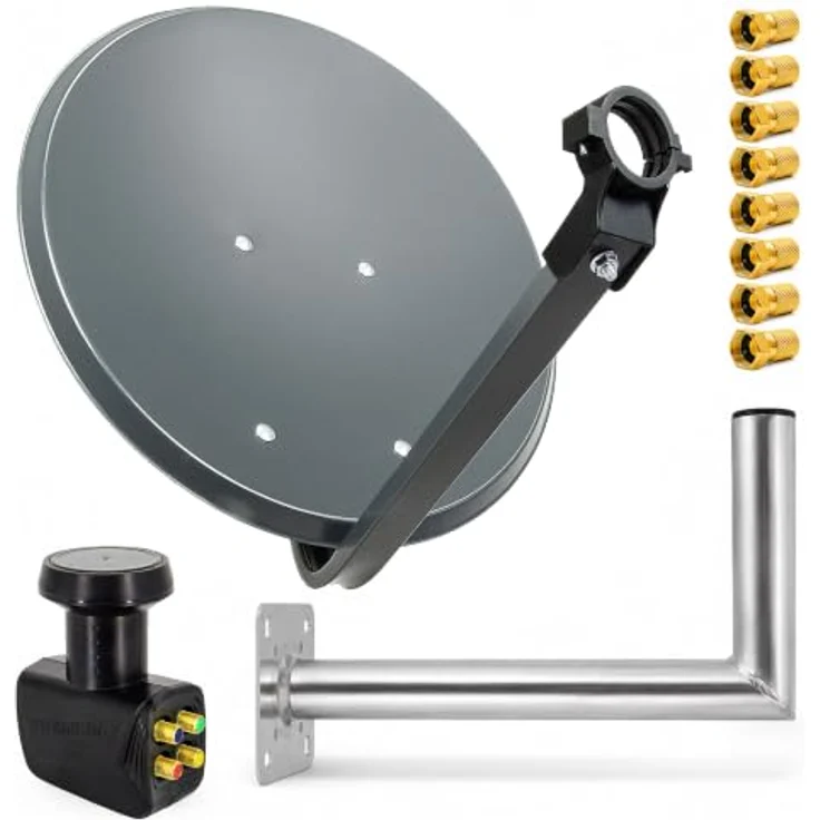 PremiumX SAT Anlage PXS60, 60cm Satellitenantenne mit Quad LNB und Wandhalterung, Anthrazit – Bild 1