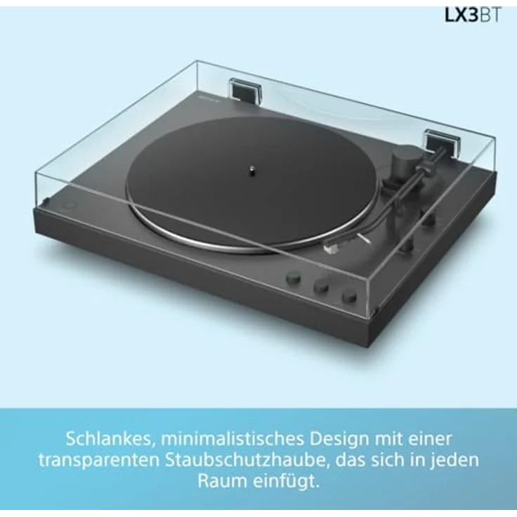 Sony PS-LX3BT, kabelloser Bluetooth-Plattenspieler mit vollautomatischer Wiedergabe, Hi-Res Audio, Riemenantrieb, integriertem Phono-Vorverstärker, 2 Geschwindigkeiten und Staubschutzhaube – Schwarz – Bild 3
