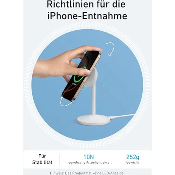 Anker MagGo Wireless Charger (15W), kabelloses Ladegerät mit integriertem Ständer und 360° Drehmechanismus, Weiss – Bild 7