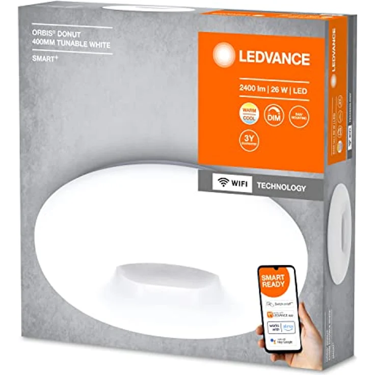 LEDVANCE SMART+ WIFI ORBIS DONUT Smarte LED Wand-und Deckenleuchte für Innen mit WiFi Technologie, Lichtfarbe änderbar (3000K-6500K), Weiss, 400mm, Kompatibel mit Google und Alexa Voice Control – Bild 2