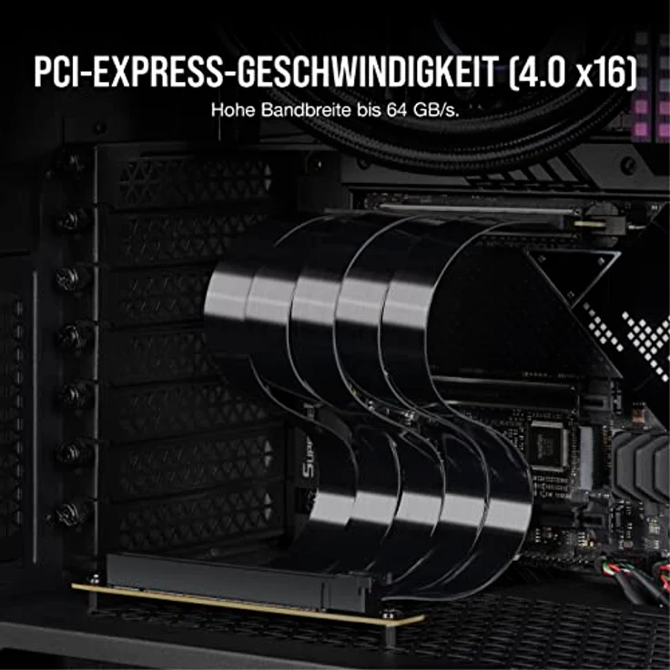 Corsair Premium-PCIe 4.0 x16-Verlängerungskabel, 300 mm, EMI-geschirmt, 90° weiblicher PCIe-Anschluss, abwärtskompatibel mit PCIe 3.0-Systemen, Schwarz – Bild 3