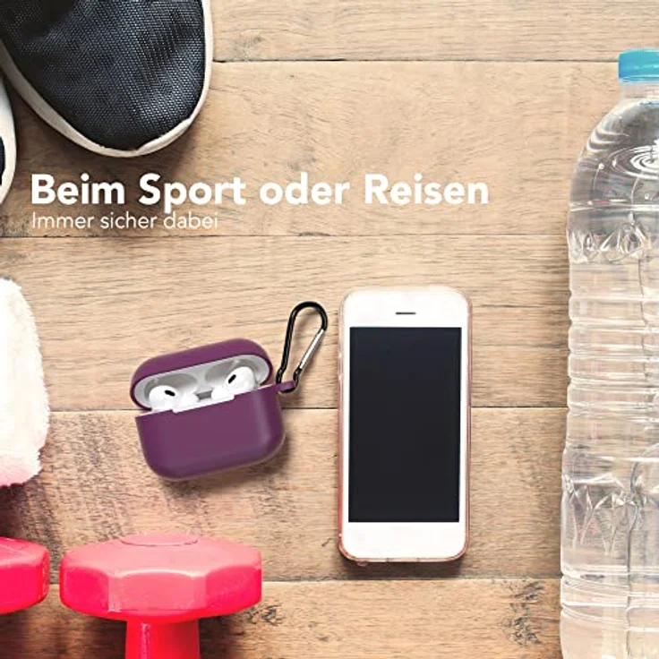 EAZY CASE Schutzhülle für AirPods Pro 2 Violett Silikon Case Stoßfest mit Karabiner als Schlüsselanhänger Antikratz Etui rutschfeste Silikonhülle für Airpod Pro 2. Generation in Lila – Bild 5