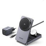UGREEN MagFlow Qi2 15W 3-in-1 Wireless Charger, kompatibel mit MagSafe für iPhone 16/16 Pro, AirPods und Smartwatch, faltbarer magnetischer Ständer mit 30W Ladegerät