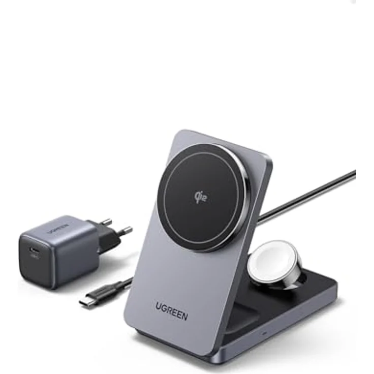 UGREEN MagFlow Qi2 15W 3-in-1 Wireless Charger, kompatibel mit MagSafe für iPhone 16/16 Pro, AirPods und Smartwatch, faltbarer magnetischer Ständer mit 30W Ladegerät – Bild 1