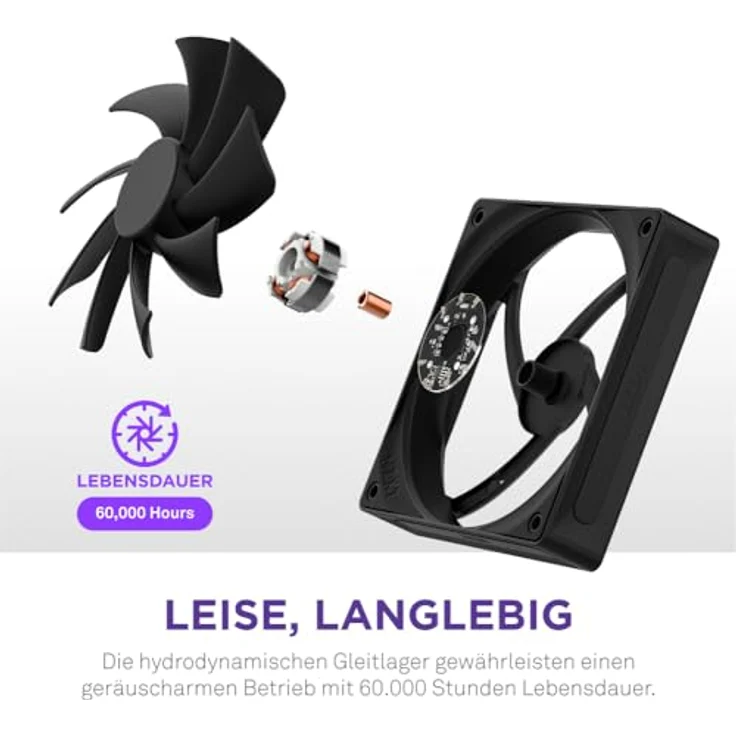 NZXT F120Q V2, 120mm Gehäuselüfter mit hydrodynamischen Gleitlagern und PWM-Steuerung, schwarz – Bild 5