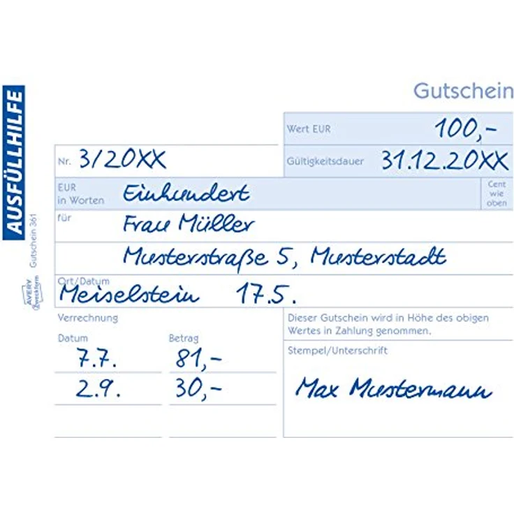 Avery Zweckform Formularblock Gutschein A6 quer, fälschungssicher, 2x50 Blatt mit Ausfüllhilfe – Bild 4