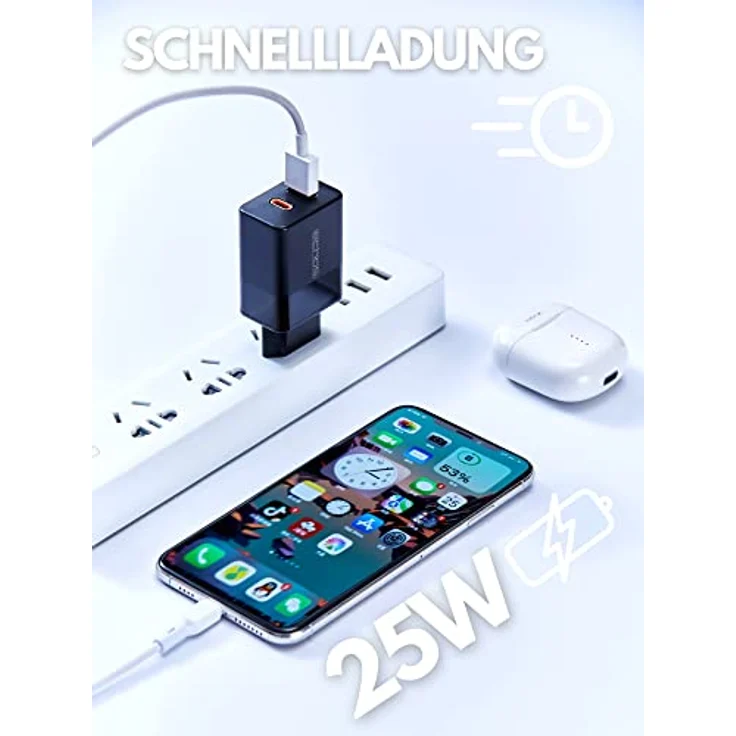 Echos 25W Dual Port Ladegerät, USB C & USB A Schnellladegerät mit PD QC 3.0 Unterstützung für iPhone, Samsung Galaxy, iPad und mehr, Schwarz – Bild 5