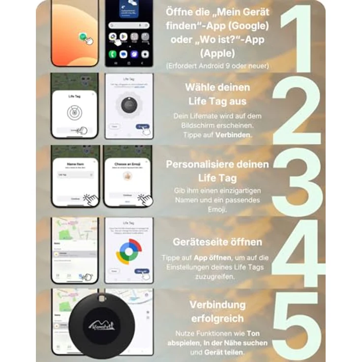 Lifemate Life Tag Duo, Bluetooth-Tracker für iOS/Android, Schlüsselfinder mit einfacher Einrichtung, 1er-Pack – Bild 7