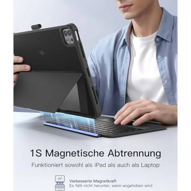 Inateck iPad Air 11 Zoll Hülle mit Tastatur, abnehmbar, 5,1" Touchpad, Stifthalter, kompatibel mit M4/M3/M2 (2026/2025/2024), Air 5/4, iPad Pro 11 – Bild 8