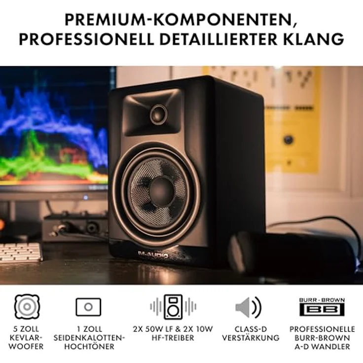 M-AUDIO BX5BT, 5-Zoll Desktop Studio Monitor Lautsprecher Paar mit DSP, Bluetooth 5.0 und App-Steuerung für Musikproduktion und Content Creation – Bild 3
