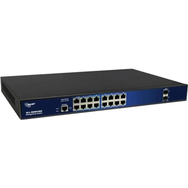 Allnet All-SG861, Voll verwalteter 16-Port Gigabit Switch mit 2 SFP-Ports, lüfterlos, 19 Zoll, VLAN-Management, IGMP-Snooping, QoS – Bild 2