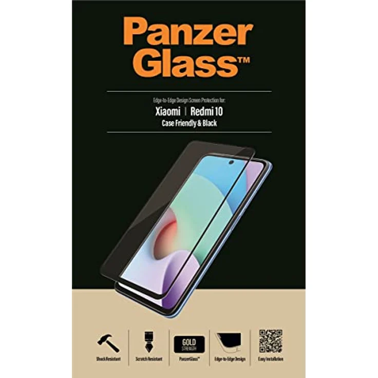 Panzerglass E2E Xiaomi Redmi 10, Case Friendly, black, Displayschutzfolie edge-to-edge, kratz- und stoßfest – Bild 1