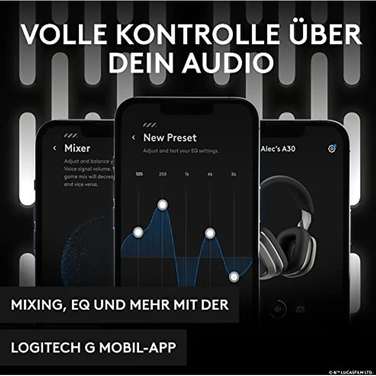 Logitech G Astro A30 Lightspeed Kabelloses Gaming Headset für PS5 - Bluetooth, 2,4Ghz, Eingebautes, abnehmbares Mikrofon, USB-C, für Playstation, Nintendo Switch, PC - The Mandalorian Edition, Silber – Bild 5