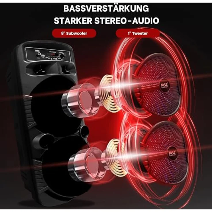 Pyle Partybox, Bluetooth Lautsprecher 600W mit Disco-LED Lichteffekten und 3 Eingängen – Bild 3