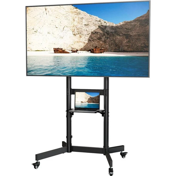LuxusKollektion Mobiler TV-Ständer neigbar 55-100 Zoll, höhenverstellbar mit Ablagefach und Kabelmanagement, Schwarz