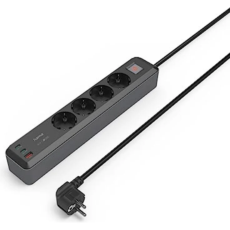 Hama Steckdosenleiste 4-fach USB-C/A 65W PD mit Schalter, 1,4 m, Schwarz/Grau – Bild 9