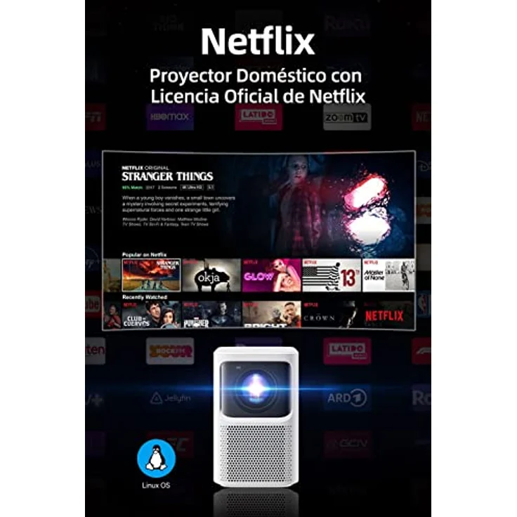 Emotn N1 Projektor Netflix Offiziell Lizenziertes Natives 1080p Full HD 500 Lumens,Beamer Portable Mit Autofokus, Automatische Trapezkorrektur, 120-Zoll-Bild, Dolby Audio, 5G Wi-Fi und Bluetooth 5.0 – Bild 2