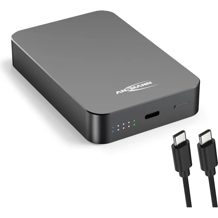 ANSMANN MagSafe Powerbank 10000 mAh, kabellose Powerbank mit USB-C und 15 W kabellosem Laden für iPhone