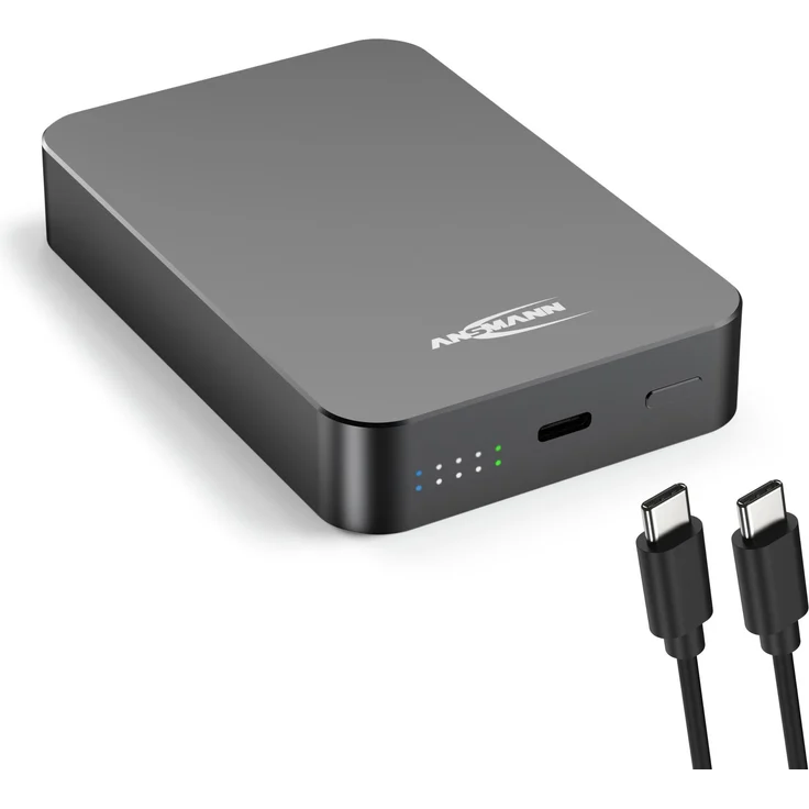ANSMANN MagSafe Powerbank 10000 mAh, kabellose Powerbank mit USB-C und 15 W kabellosem Laden für iPhone