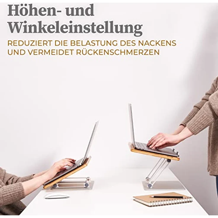 HENNEZ Laptop Ständer Holz höhenverstellbar, ergonomische Notebook Halterung mit Anti-Rutsch-Funktion, klappbar und stabil, universelle Größe für MacBook und iPad – Bild 5