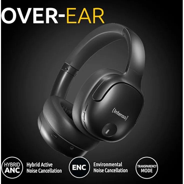Intenso O400HA Over-Ear Kopfhörer - Hybrid Active Noise Cancelling, bis zu 75 Stunden Laufzeit, Bluetooth 5.3, Musikmodus, Transparency Modus, schnelle Ladezeit, schwarz – Bild 4