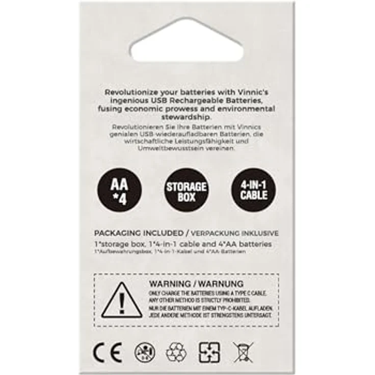 VINNIC Vinnic Wiederaufladbare AA Akku mit USB Type-C, 1600 mAh, 4er Pack, Blau/Silber – Bild 4