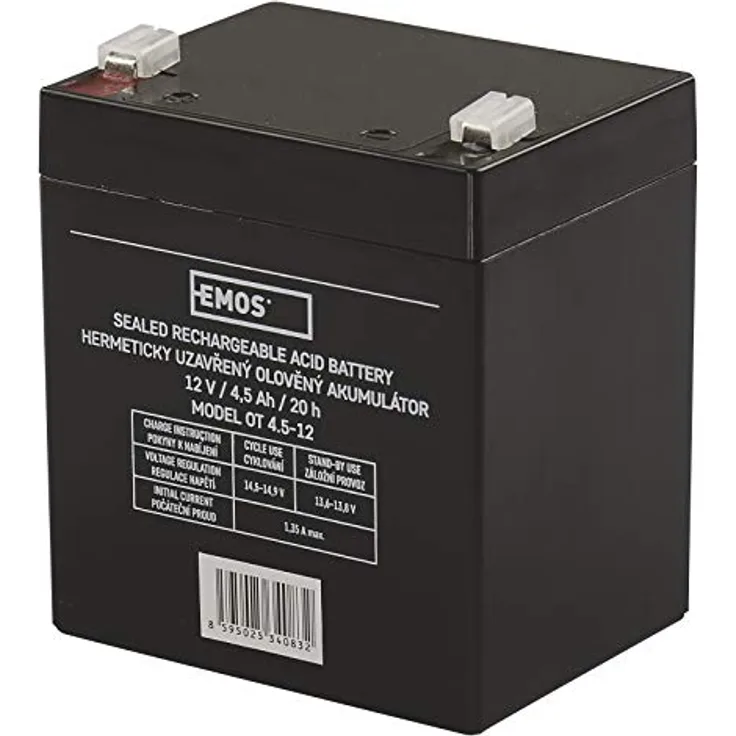 EMOS Wartungsfreier Bleiakku 12V 4,5Ah AGM Batterie Notbeleuchtung Alarmsysteme USV-Geräte 91x71x105 mm