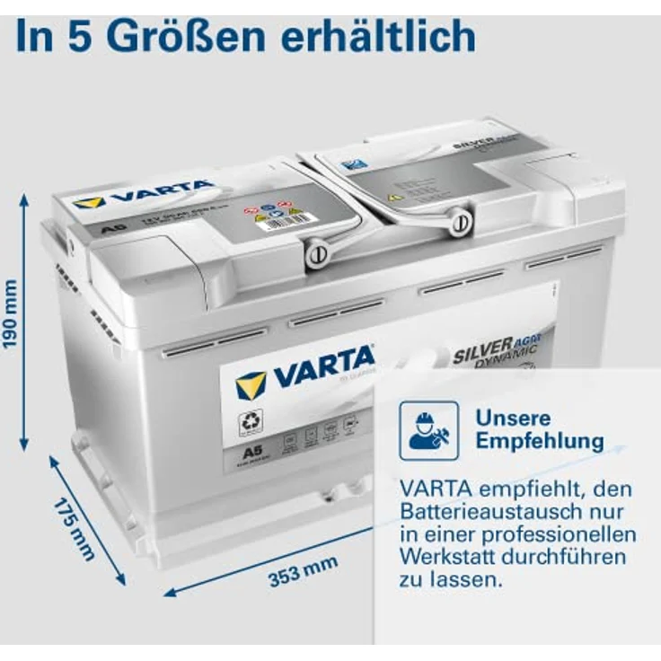 VARTA A5 Silver Dynamic AGM 12V 95Ah 850A Autobatterie für Start-Stop-Systeme, auslaufsicher und rüttelfest – Bild 7
