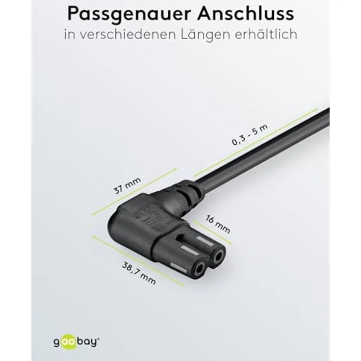 Goobay 97350 Euro Anschlusskabel beidseitig abgewinkelt, 2 m, Schwarz Eurostecker (Typ C, E 7-16) > Gerätebuchse C12 – Bild 5