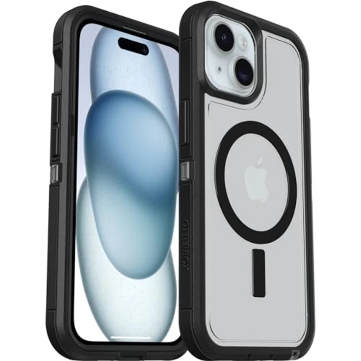 OtterBox Defender XT Hülle für iPhone 15 / 14 / 13 mit MagSafe, stoßfest, ultra-robust, schützende Hülle, 5x getestet nach Militärstandard, Transparent/Schwarz, Keine Einzelhandelsverpackung – Bild 1