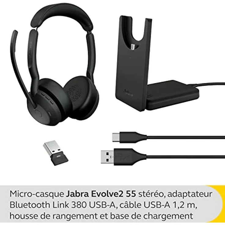 Jabra Evolve2 55 - schnurloses Stereo-Headset mit Ladestation und Jabra Air Comfort - Mikrofone mit Geräuschunterdrückung und ANC - MS Teams zertifiziert, mit anderen Plattformen kompatibel - Schwarz – Bild 2