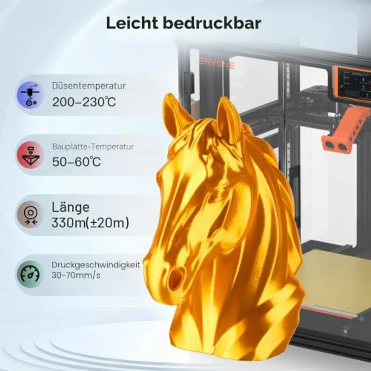 ERYONE Ultra Silk PLA Filament, 1.75mm, 1kg Spule, goldene Seidenoberfläche, hohe Genauigkeit – Bild 3