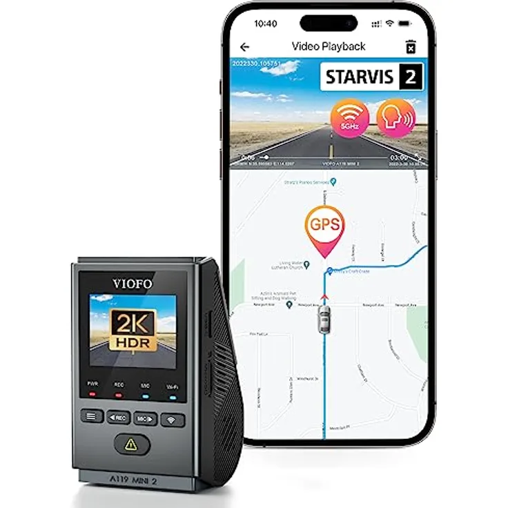 VIOFO Dashcam A119 Mini 2, Front 2,7K 5GHz Wi-Fi, 2K 60fps/HDR 30fps Sprachsteuerung, STARVIS 2 Verbesserte Nachtsicht, 1,5" LCD Versteckte Dash Cam Auto, GPS Autokamera, 24h Parkmodus, Sprachausgabe