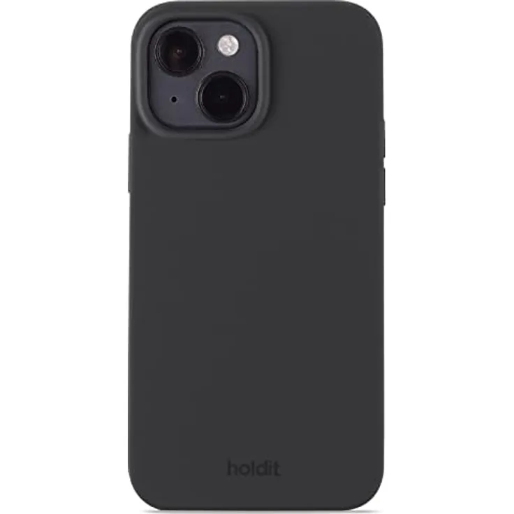 Holdit Silikonhülle iPhone 14/13-0,8mm Ultra dünn Handyhülle Silikon - Trendy Slim Silicone case mit Voller Schutz (erhöhte Kante für Kameraschutz) - Schwarz